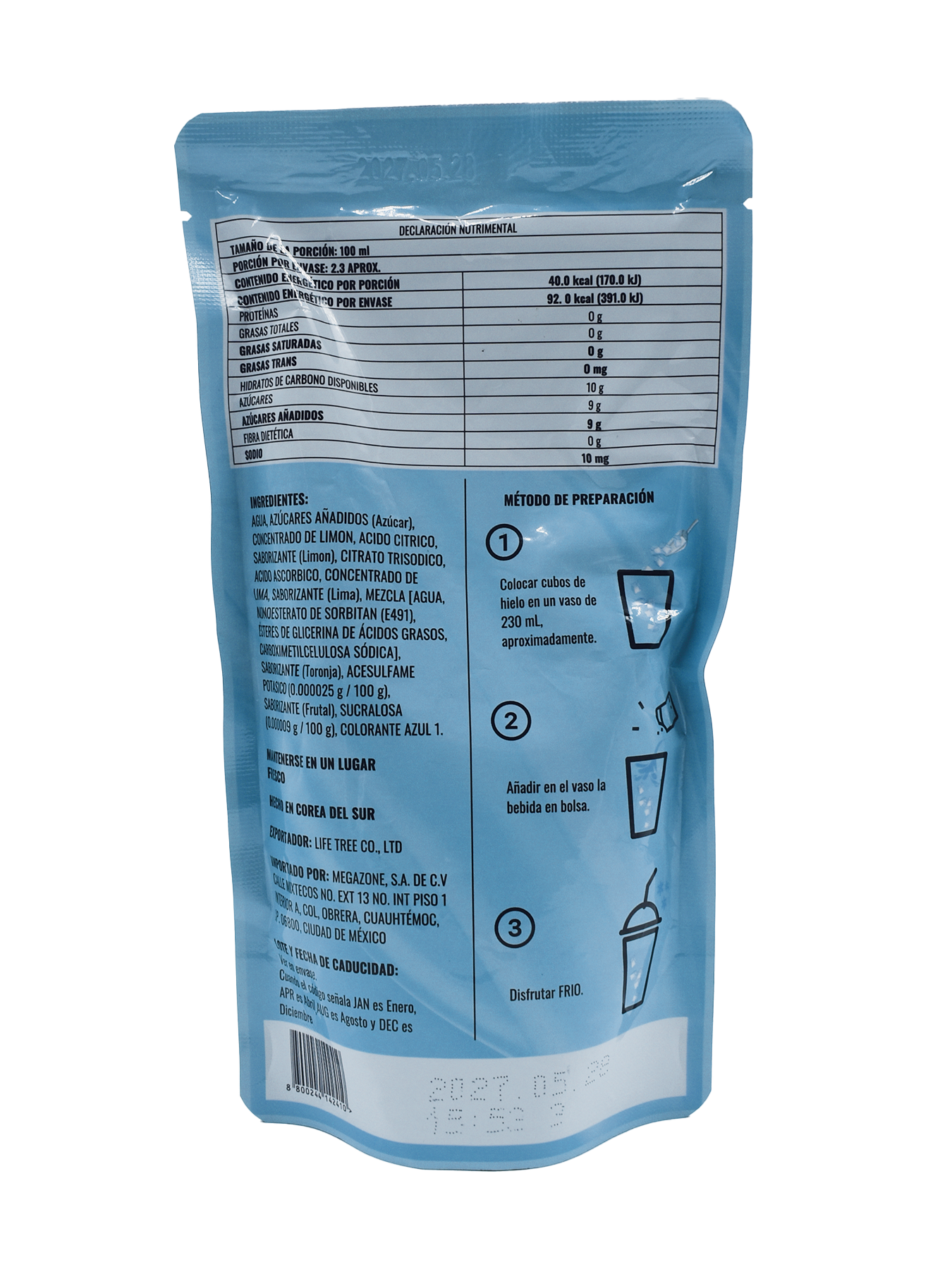 Bebida sabor Limonada Azul MEGAFOOD Bolsa 230 ml