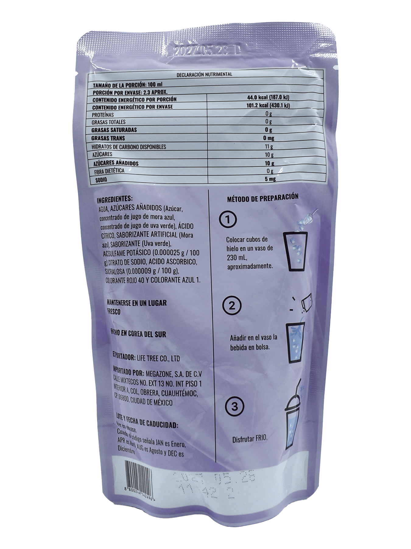 Bebida sabor Mora Azul MEGAFOOD Bolsa 230 ml