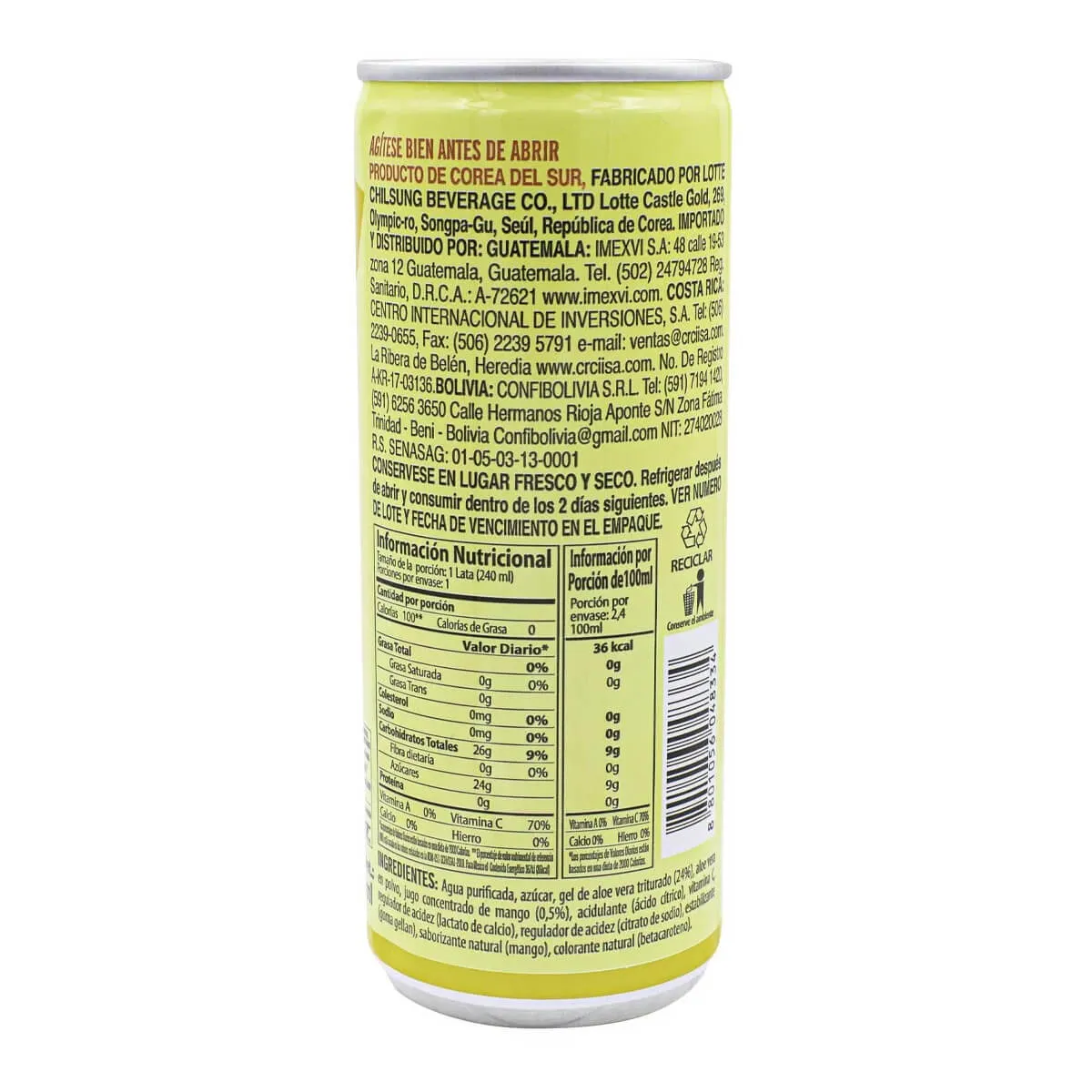 Bebida Aloe Vera con Mango Lotte 240ml