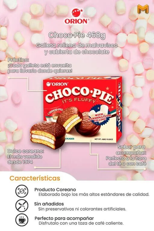Galleta con Malvavisco ChocoPie Orion 12 pzs. 468g