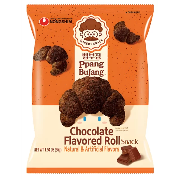Nongshim Ppang Bujang Chocolate Flavored Roll Snack 65g – Botana Coreana Enrollada Sabor Chocolate