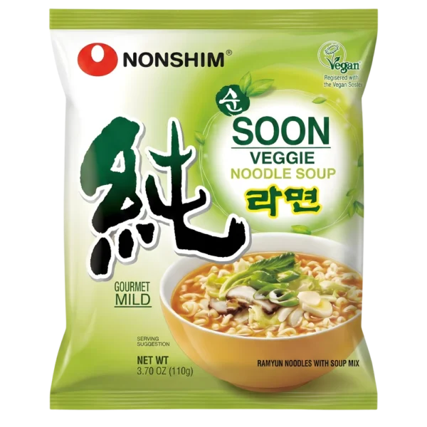 Nongshim Soon Veggie Noodle Soup Gourmet Mild 112g – Ramen Coreano Vegetariano Suave | Venta al Mayoreo