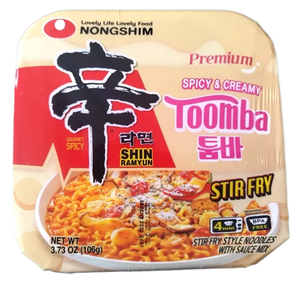 Nongshim Premium Toomba Shin Ramyun Spicy & Creamy Stir Fry Bowl 106g – Ramen Salteado Picante y Cremoso